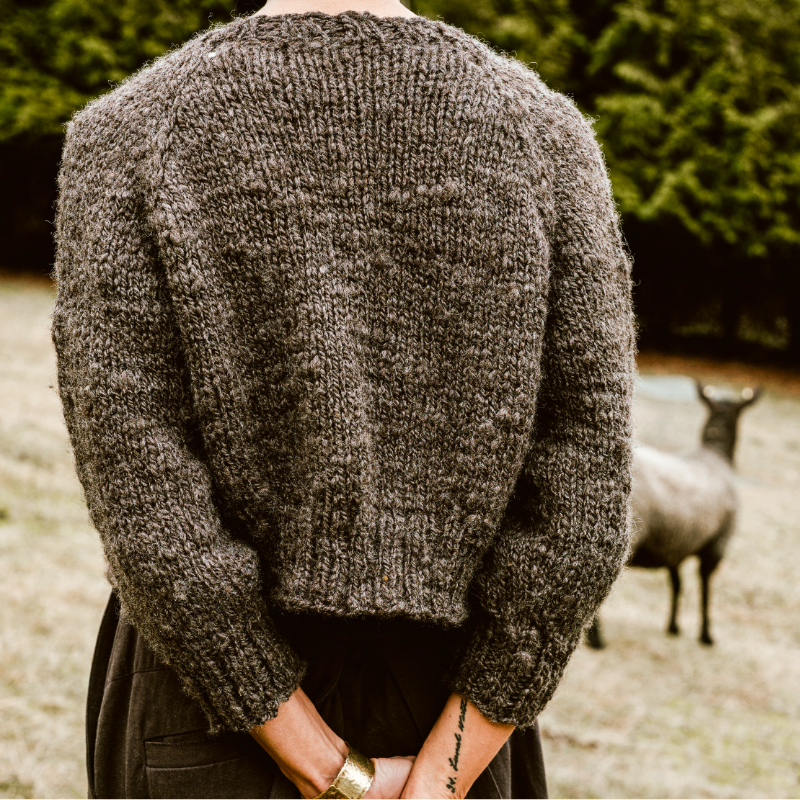 slow fashion grey wool sweater back